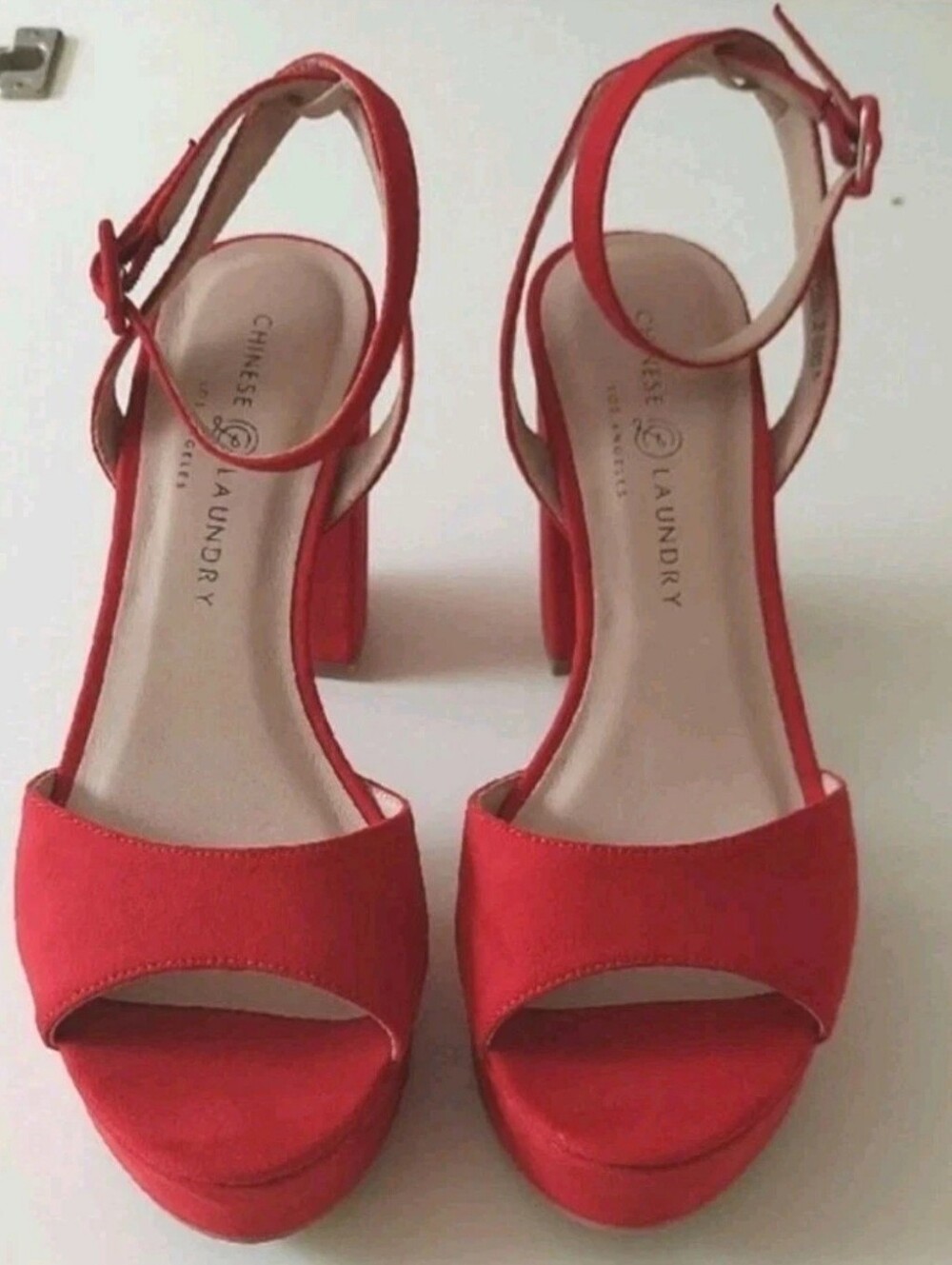 Chinese Laundry Red Ankle Strap Platform Block Heel 70s Retro Dance Party Sz 9.5